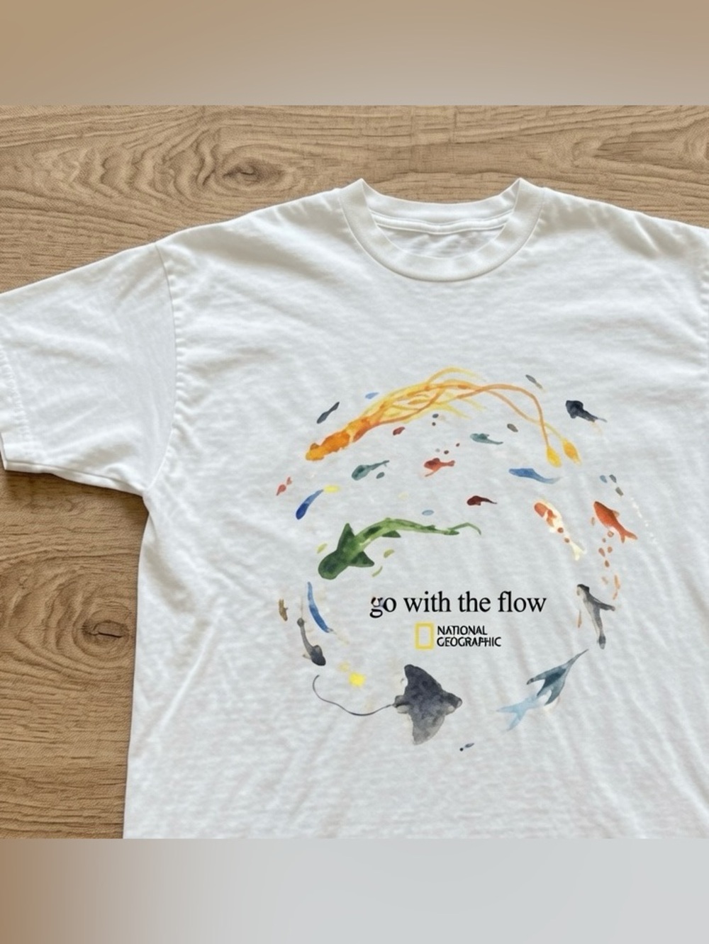 National Geographic "Go With The Flow" Fish Graphic T-Shirt in White - Picture 2 of 4